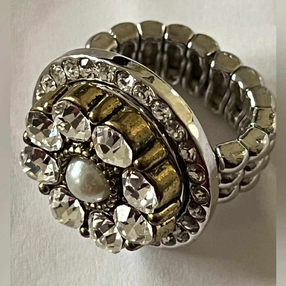 Silver and Gold Crystal Rhinestone Stretch Ring